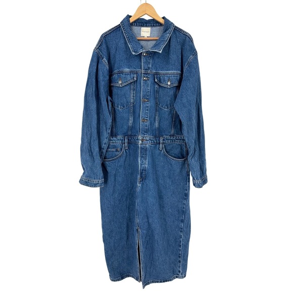 Favorite Daughter The City Dress Denim Jean Long Sleeve Midi Dress Womens 34 - Picture 2 of 14